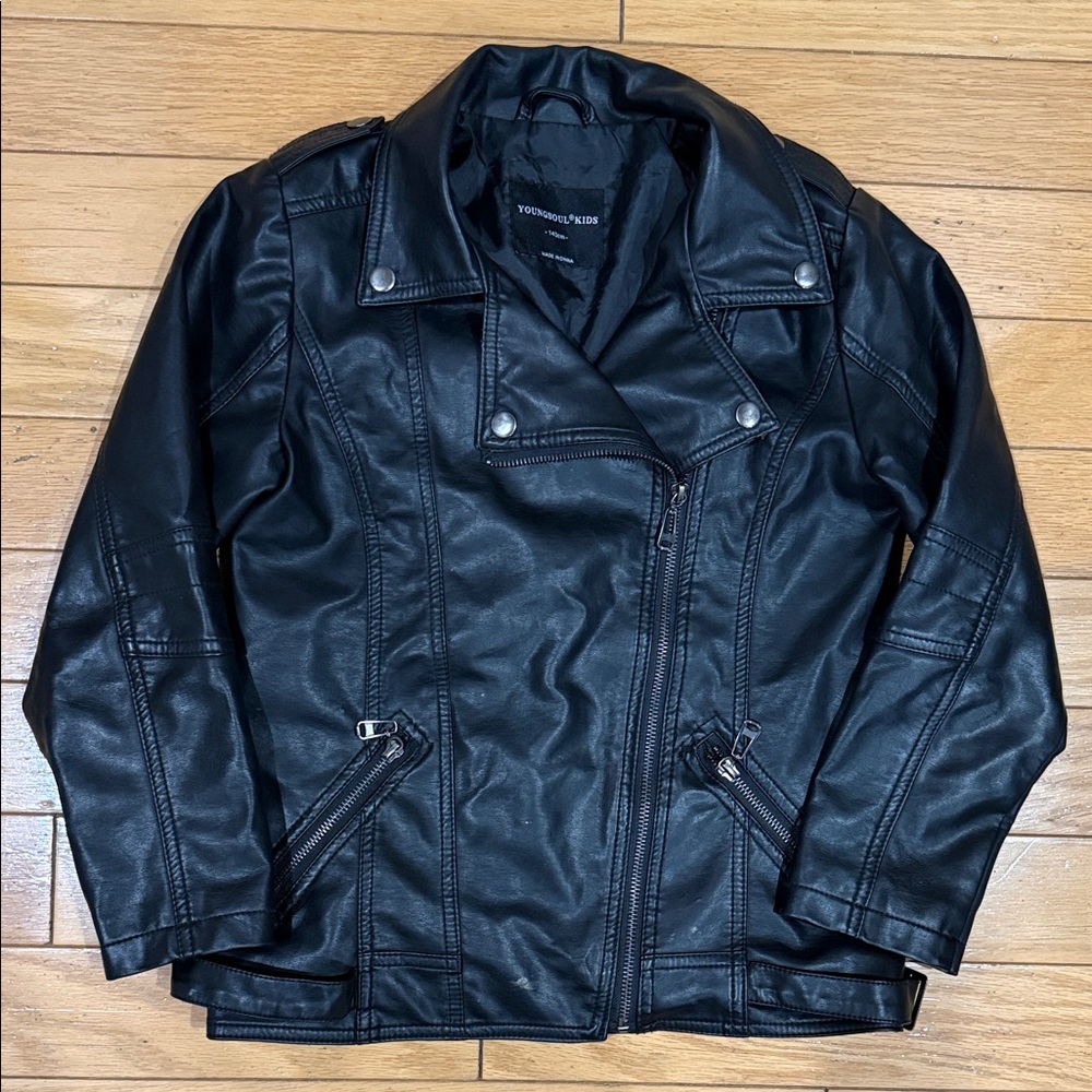 Kids  Black Faux Leather Jacket